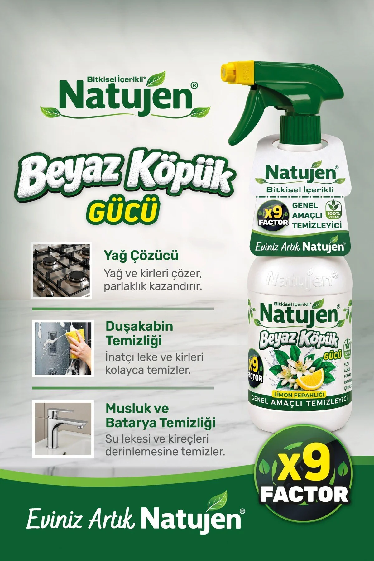 Genel Amaçlı Temizleyici Beyaz Köpük Gücü Limon Ferahlığı X9 Factor 1000 ml. Genel Amaçlı Temizleyici Beyaz Köpük Gücü Limon Ferahlığı X9 Factor 1000 ml.