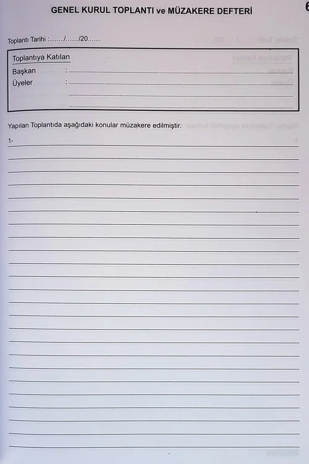 Genel Kurul Toplantı Ve Müzakere Defteri Karton Kapak