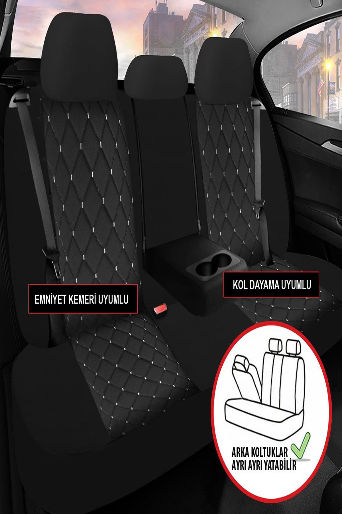 Genesa Serisi Taytüyü Kumaş Deri Detaylı Oto Koltuk Kılıfı Ön Ark