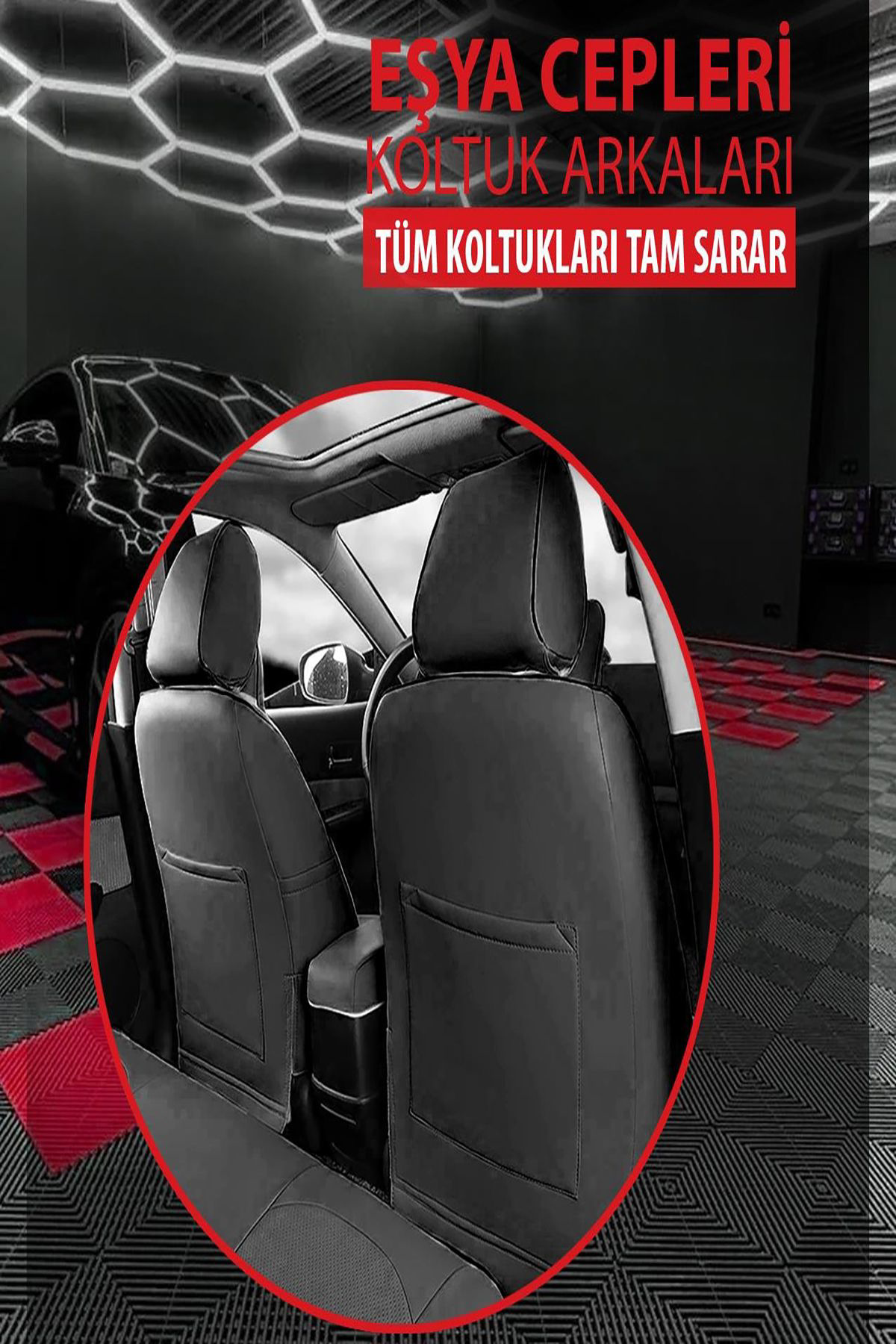 Genesa Serisi Taytüyü Kumaş Deri Detaylı Oto Koltuk Kılıfı Ön Ark