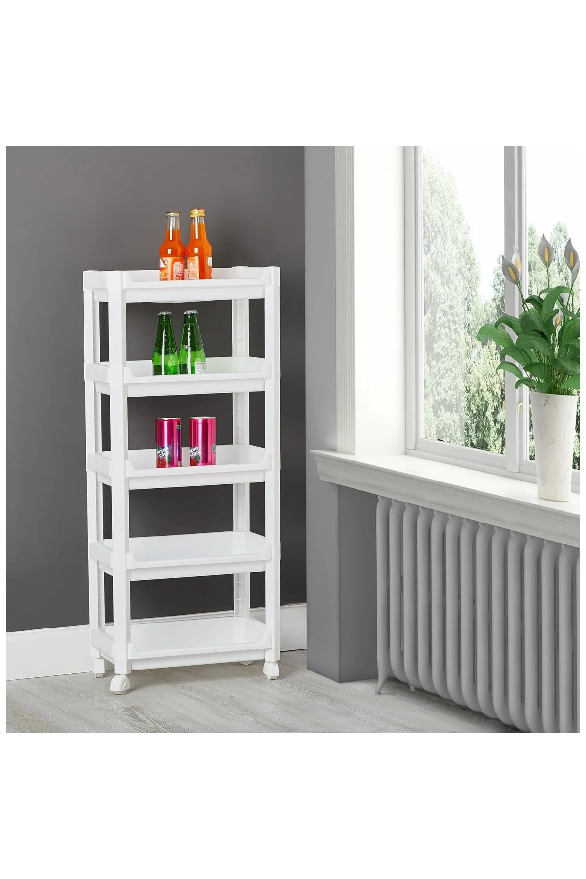 Geniş 5 Katlı Tekerlekli Düzenleyici Raf - Banyo ve Mutfak İçin Ç