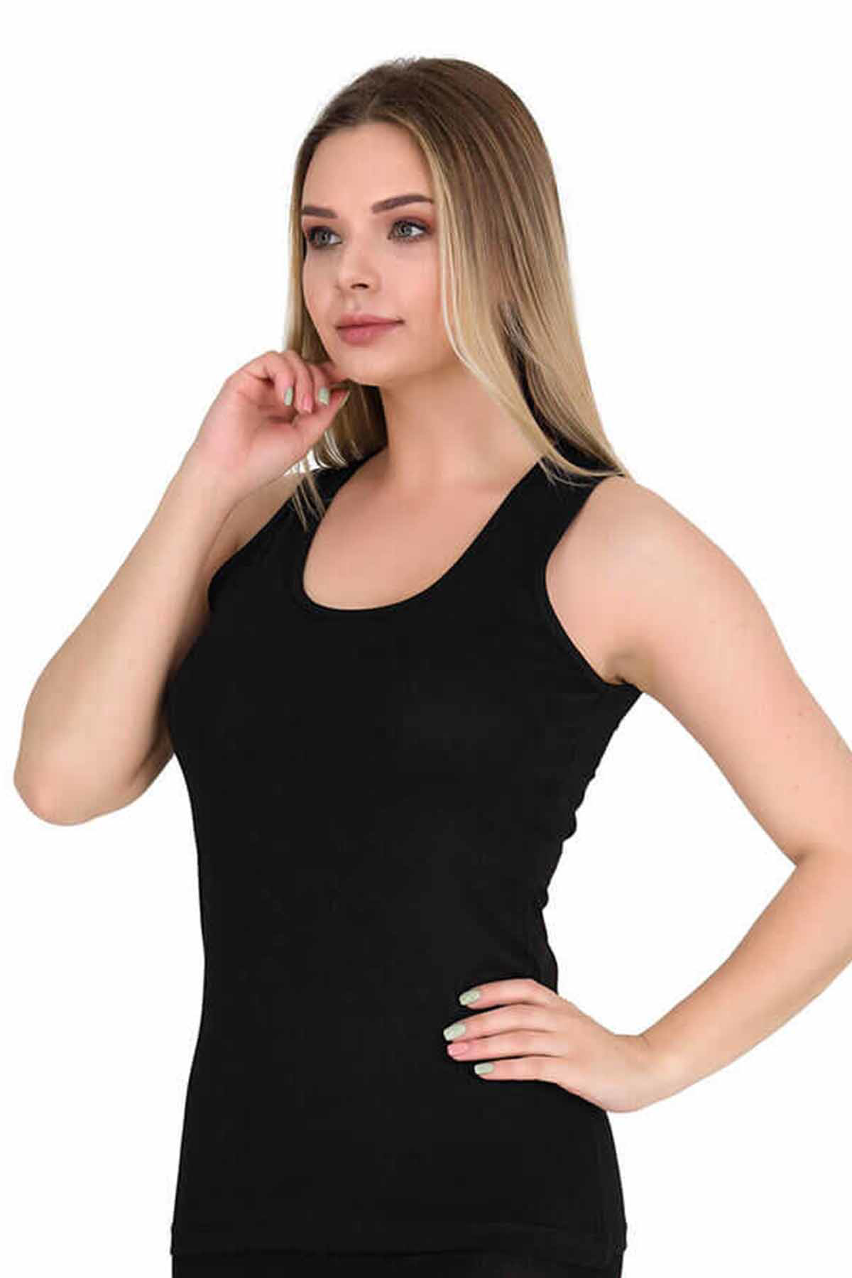 Just Cheap Store Geniş Askili Elestan Likrali Kadin Atlet Siyah 2127B