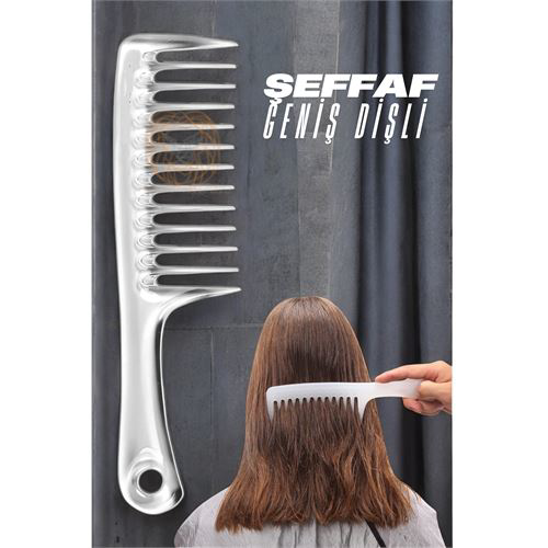 Geniş Dişli Kristal Şeffaf Masaj Etkili Saç Açma Tarağı Geniş Dişli Kristal Şeffaf Masaj Etkili Saç Açma Tarağı