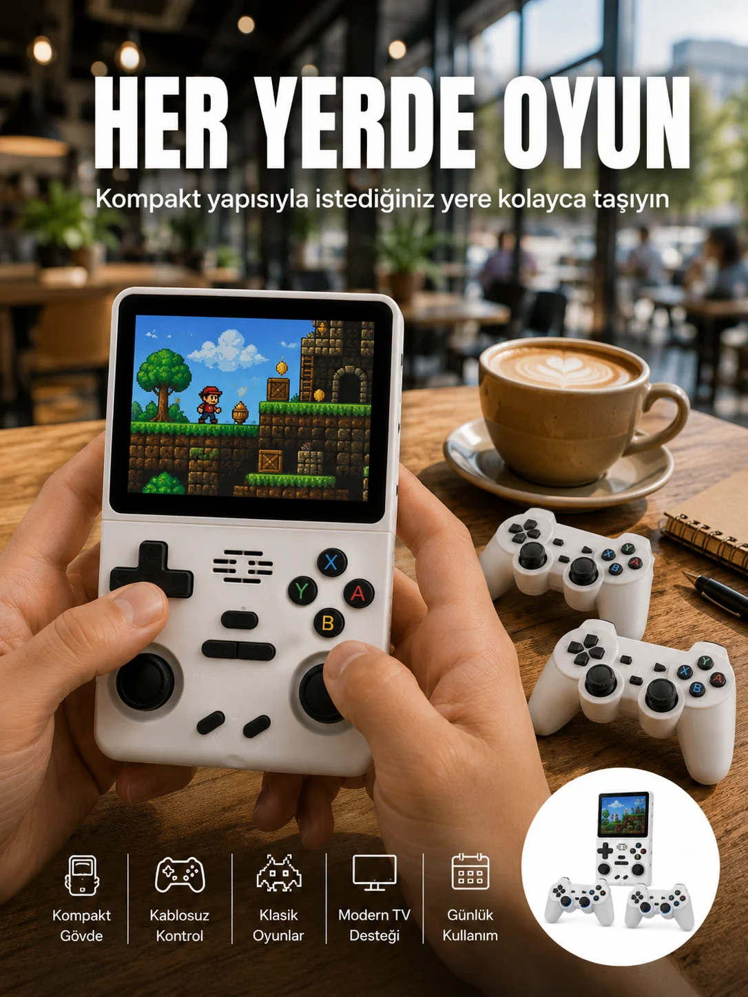 Geniş Ekranlı Taşınabilir Retro Oyun Konsolu Yeni Nesil