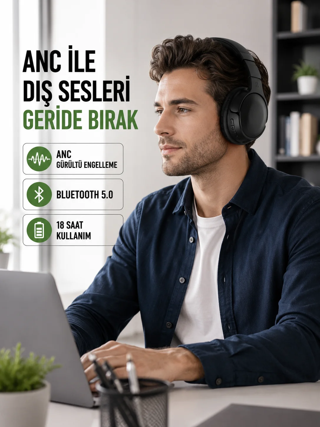 Geniş Frekans Aralıklı Bluetooth Kulak Üstü Kulaklık