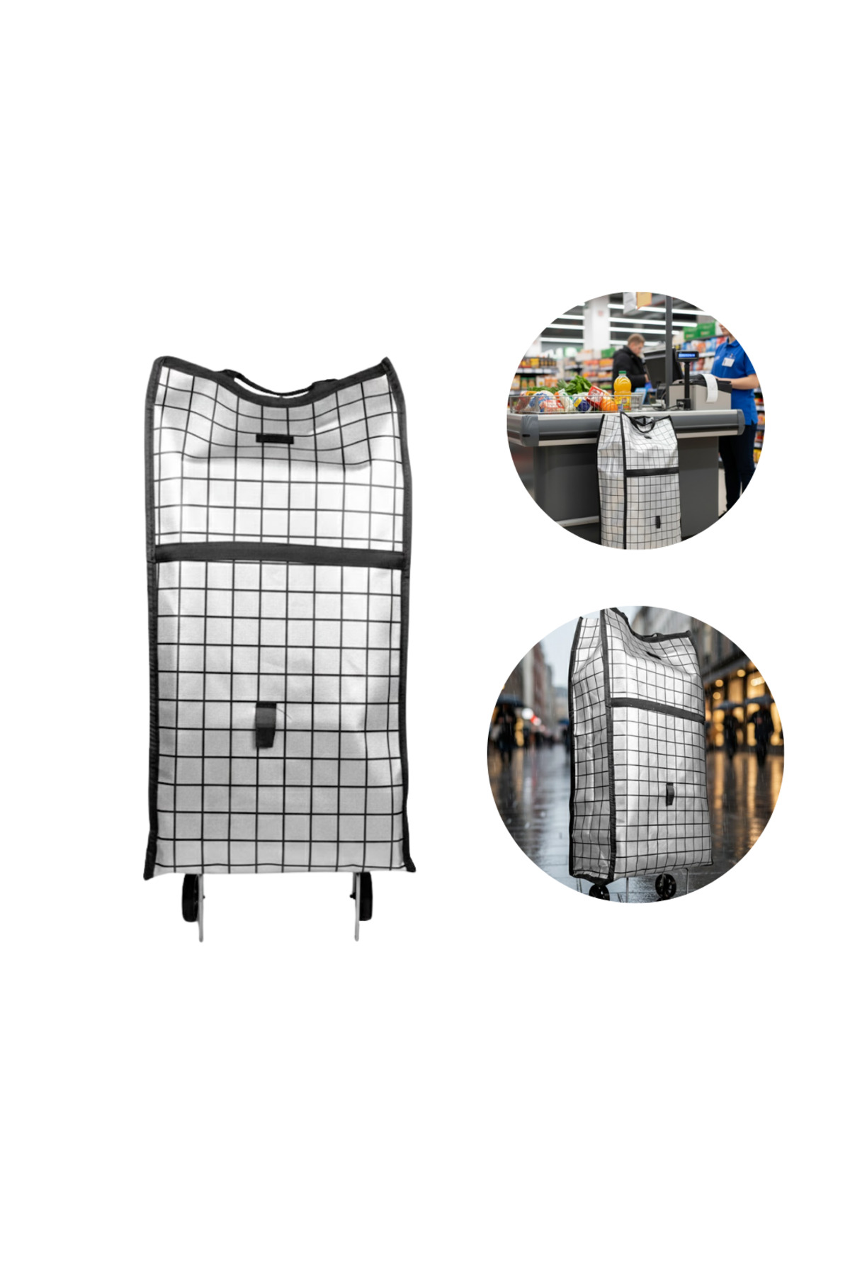 Geniş Hacimli Tekerlekli Pazar Çantası Dayanıklı ve Ergonomik - L