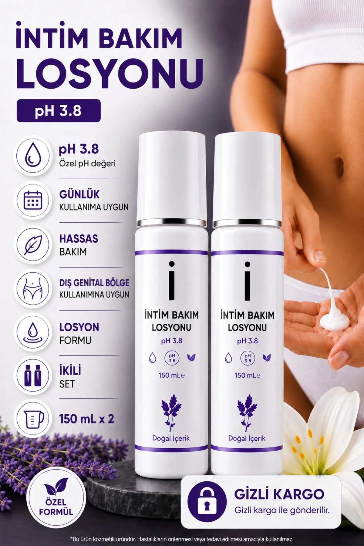 Genital Bölge, Akıntı, ve Koku Gidermeye Yardımcı Losyon (150ml x 2 Adet )
