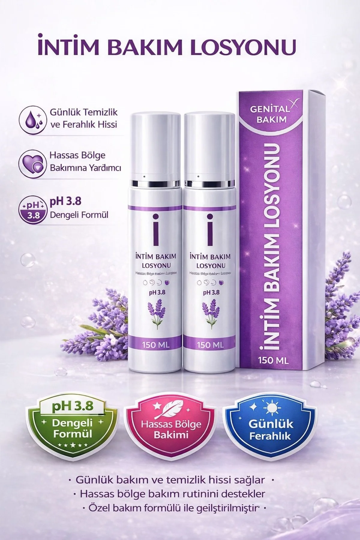 Genital Bölge, Akıntı, ve Koku Gidermeye Yardımcı Losyon (150ml x