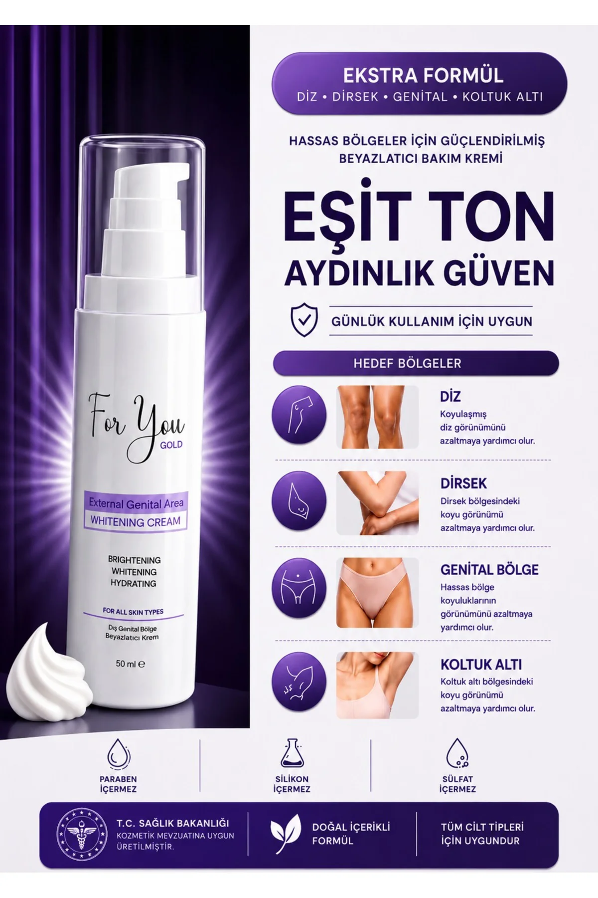 Genital Bölge Kararma Karşıtı(Koltuk altı,Diz,Dirsek ve Dış Genital)Renk Eşitleyici-Beyazlatıcı Krem