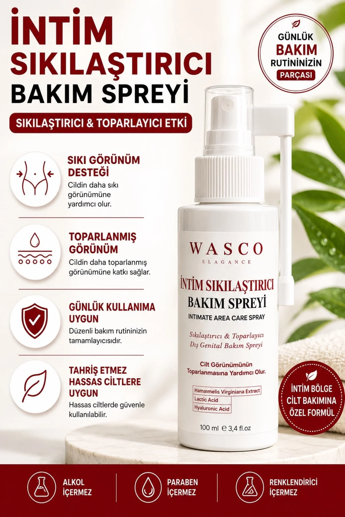 Genital Sıkılaştırıcı – Toparlayıcı Bakım Spreyi 100 ml | Genital Bölge Günlük Bakım Spreyi | Hyaluronik Asit & Hamamelis