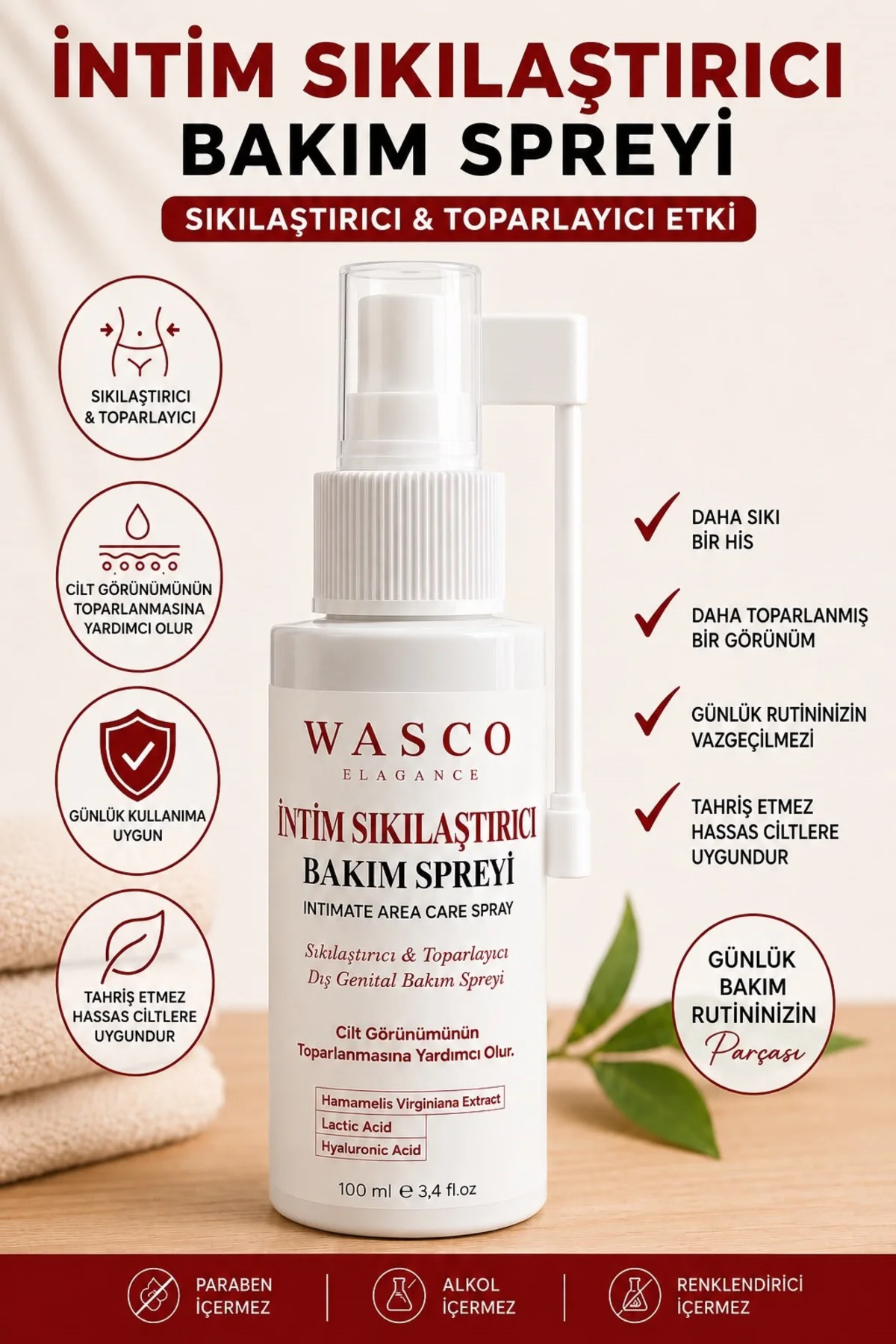 Genital Sıkılaştırıcı – Toparlayıcı Bakım Spreyi 100 ml | Genital Bölge Günlük Bakım Spreyi | Hyaluronik Asit & Hamamelis