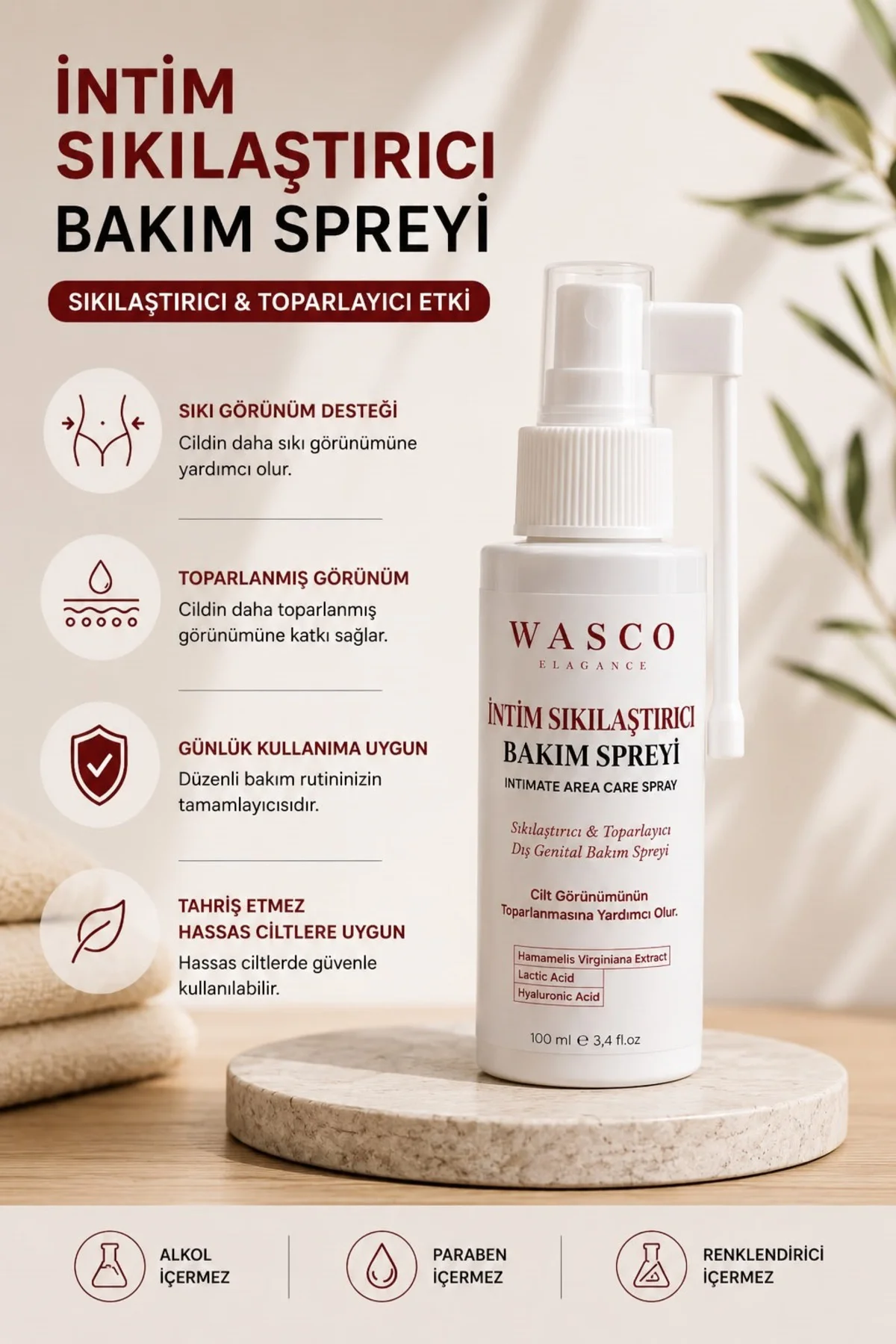 Genital Sıkılaştırıcı – Toparlayıcı Bakım Spreyi 100 ml | Genital Bölge Günlük Bakım Spreyi | Hyaluronik Asit & Hamamelis