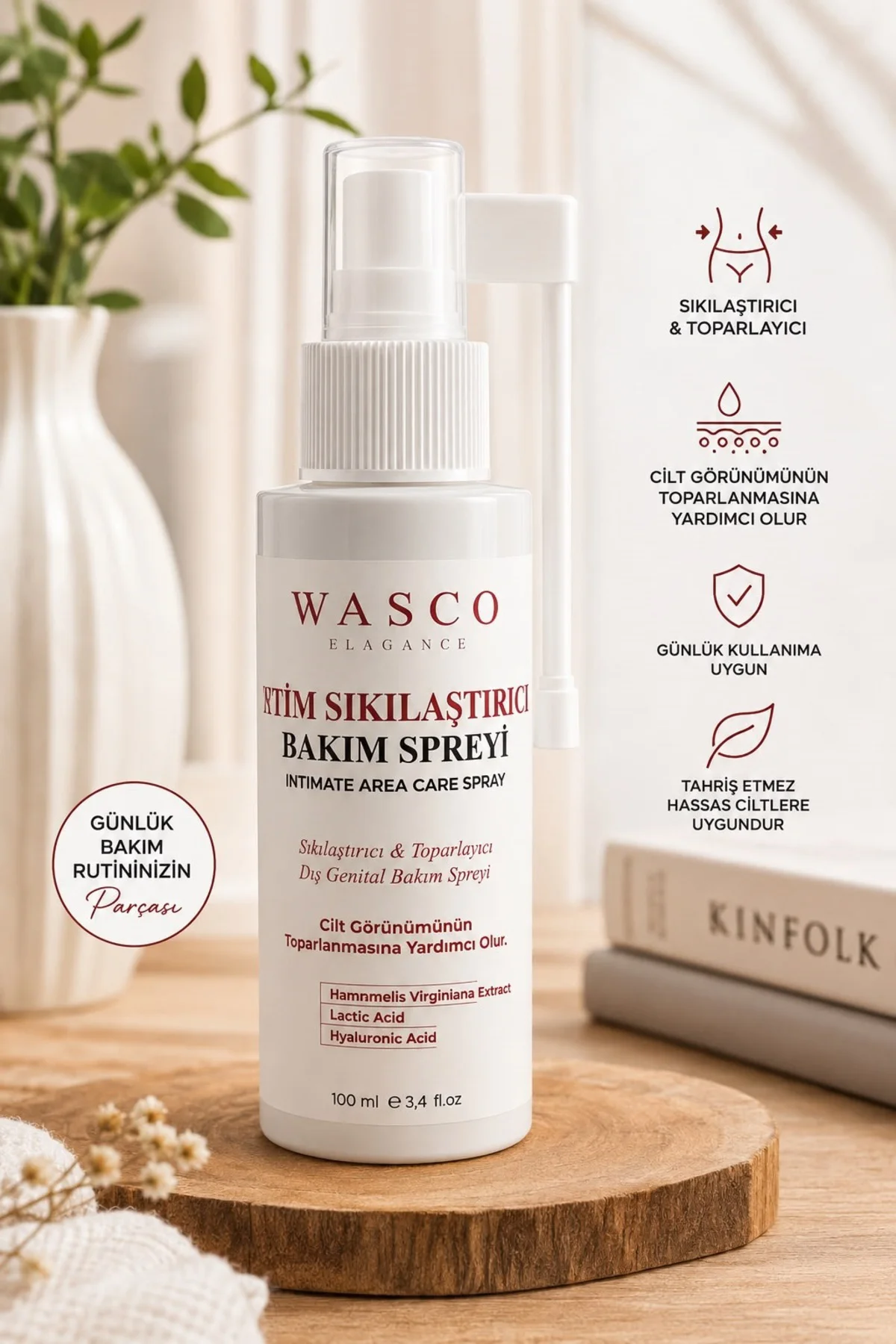 Genital Sıkılaştırıcı – Toparlayıcı Bakım Spreyi 100 ml | Genital Bölge Günlük Bakım Spreyi | Hyaluronik Asit & Hamamelis