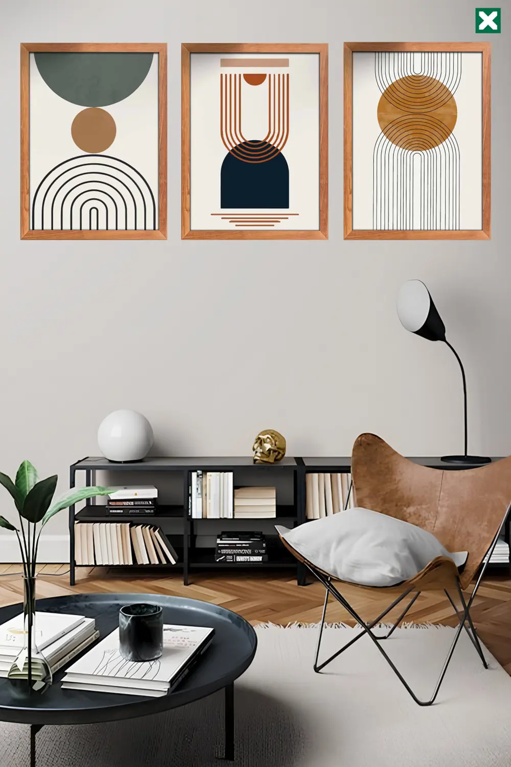 Geometric Boho Duvar Sanatı 3'lü Set Çerçeve Görünümlü Modern Mdf