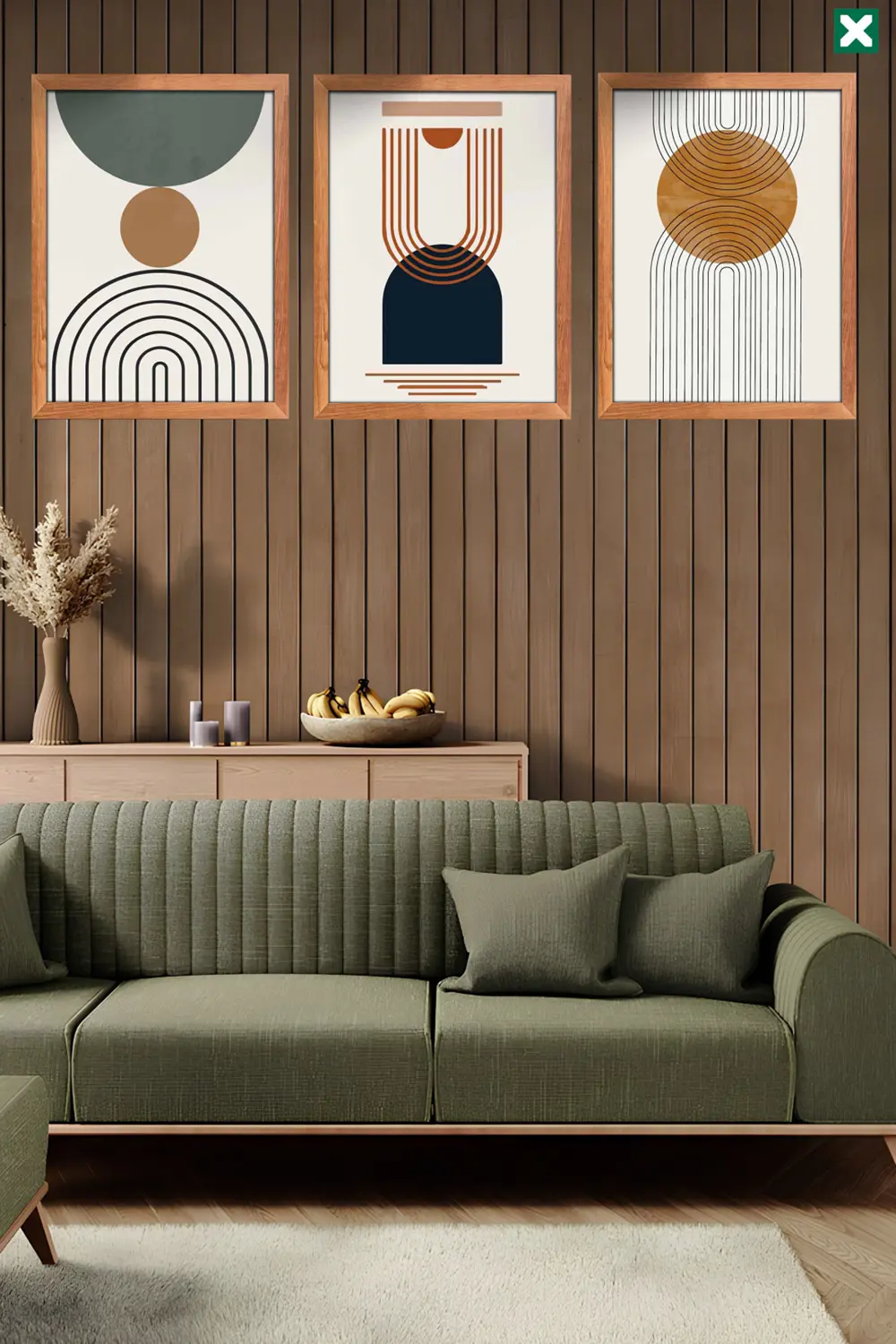 Geometric Boho Duvar Sanatı 3'lü Set Çerçeve Görünümlü Modern Mdf