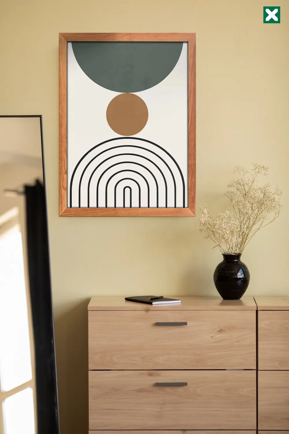 Geometric Boho Duvar Sanatı 3'lü Set Çerçeve Görünümlü Modern Mdf