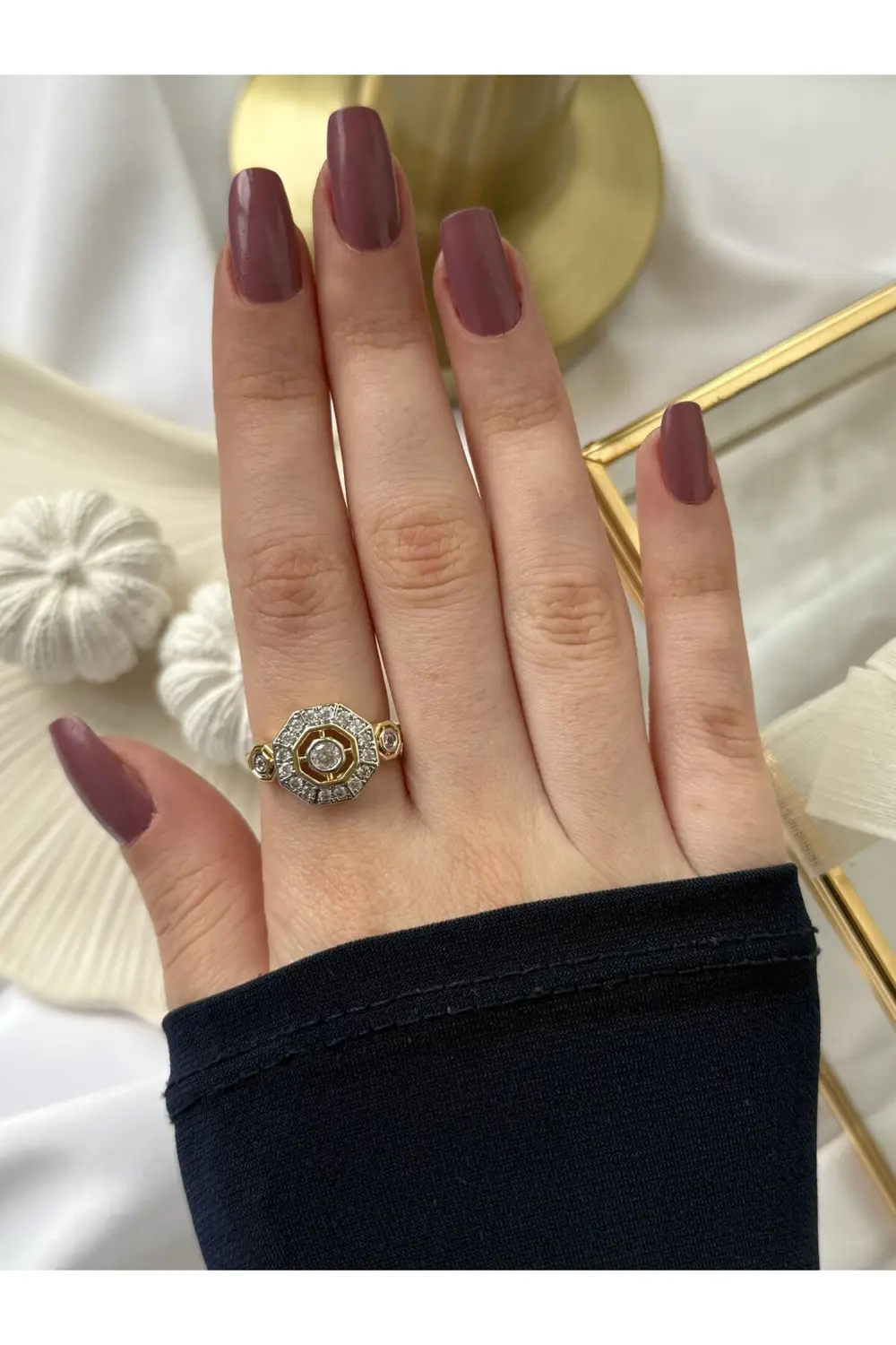 Atelier Emine Geometrik Form Gold Yüzük