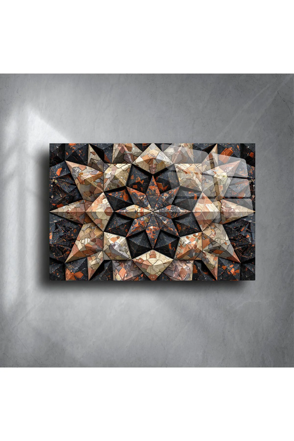 Geometrik Mermer Desenli Siyah Cam Tablo Geometrik Mermer Desenli Siyah Cam Tablo