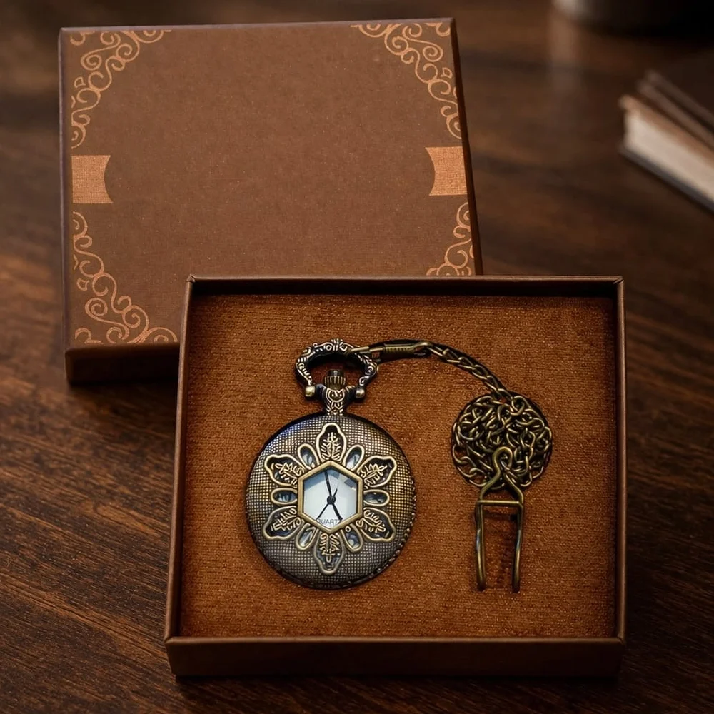 Geometrik Oymalı Tasarım - Köstekli Zincirli Cep Saati - Vintage Bronz Fiyatı, Yorumları ve Özellikleri