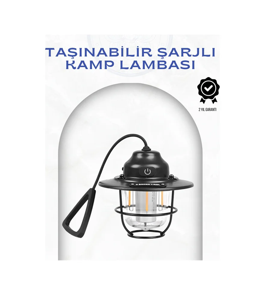 Geometrik Tasarımlı Vintage Kamp Lambası Type-c Şarj, Ayarlanabil