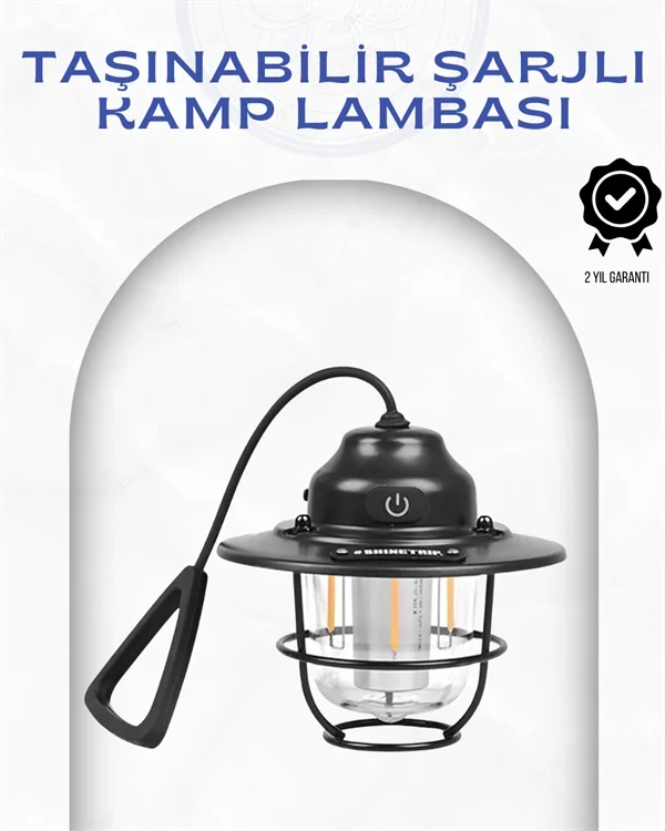 Geometrik Tasarımlı Vintage Kamp Lambası – Type-C Şarj, Ayarlanab