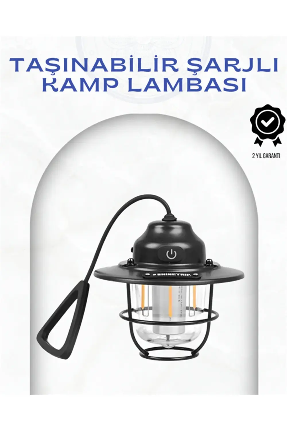 Geometrik Tasarımlı Vintage Kamp Lambası – Type-C Şarj, Ayarlanab