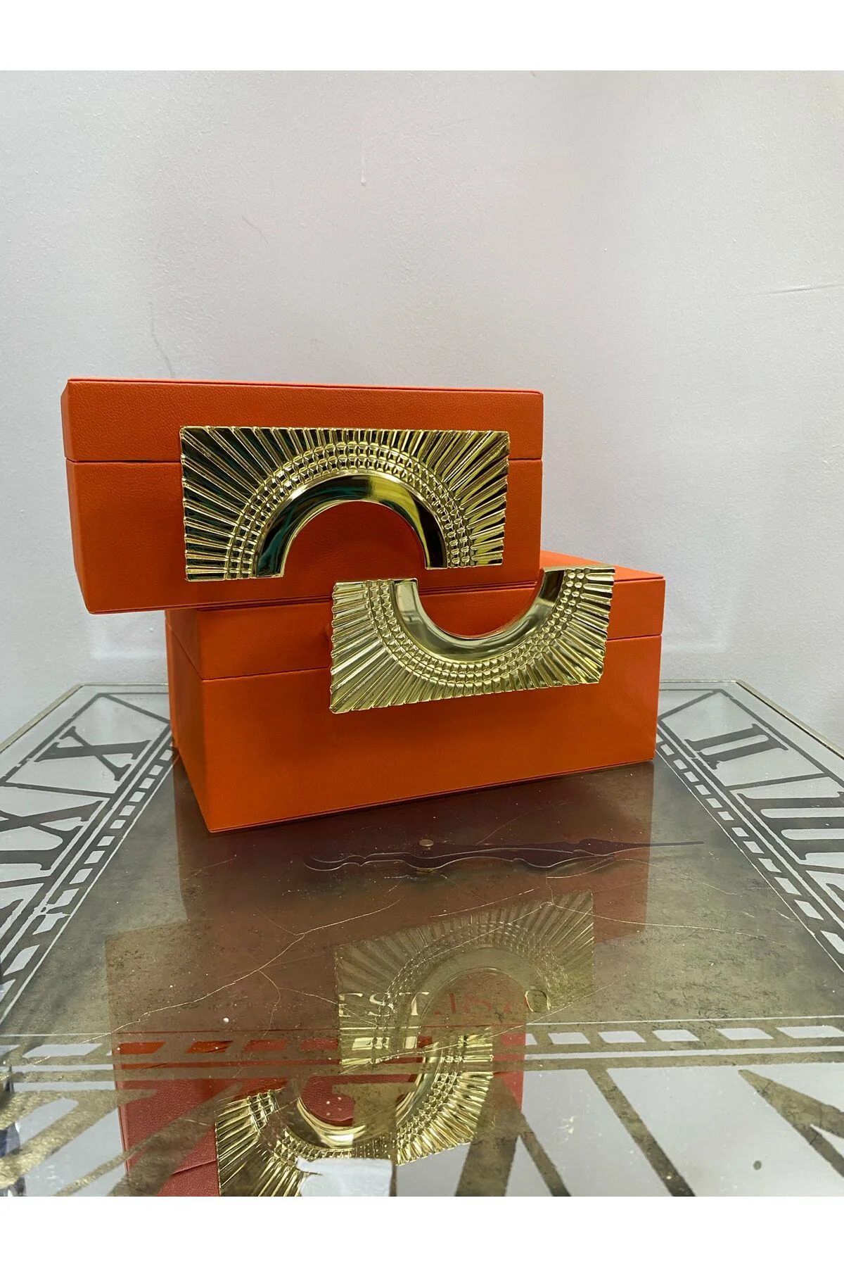 Gerçek Deri İkili Gold Detaylı Dekoratif Kutu