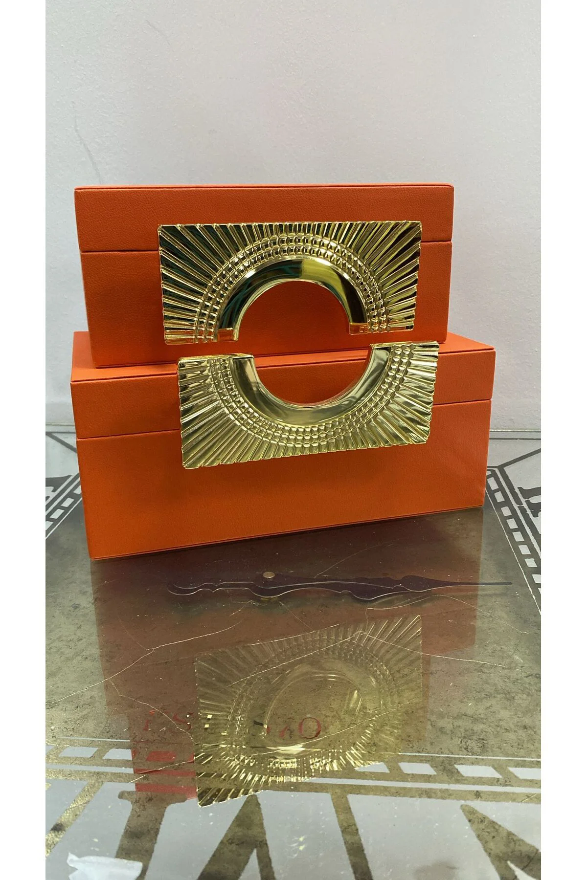 Gerçek Deri İkili Gold Detaylı Dekoratif Kutu