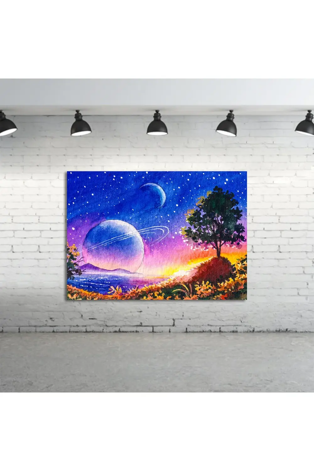 Gerçek dışı fantezi renkli Galaxy manzarası. Kanvas Tablo