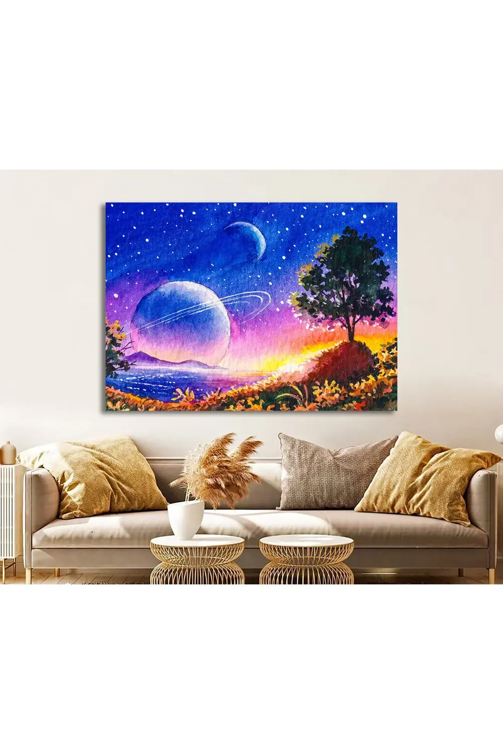 Gerçek dışı fantezi renkli Galaxy manzarası. Kanvas Tablo