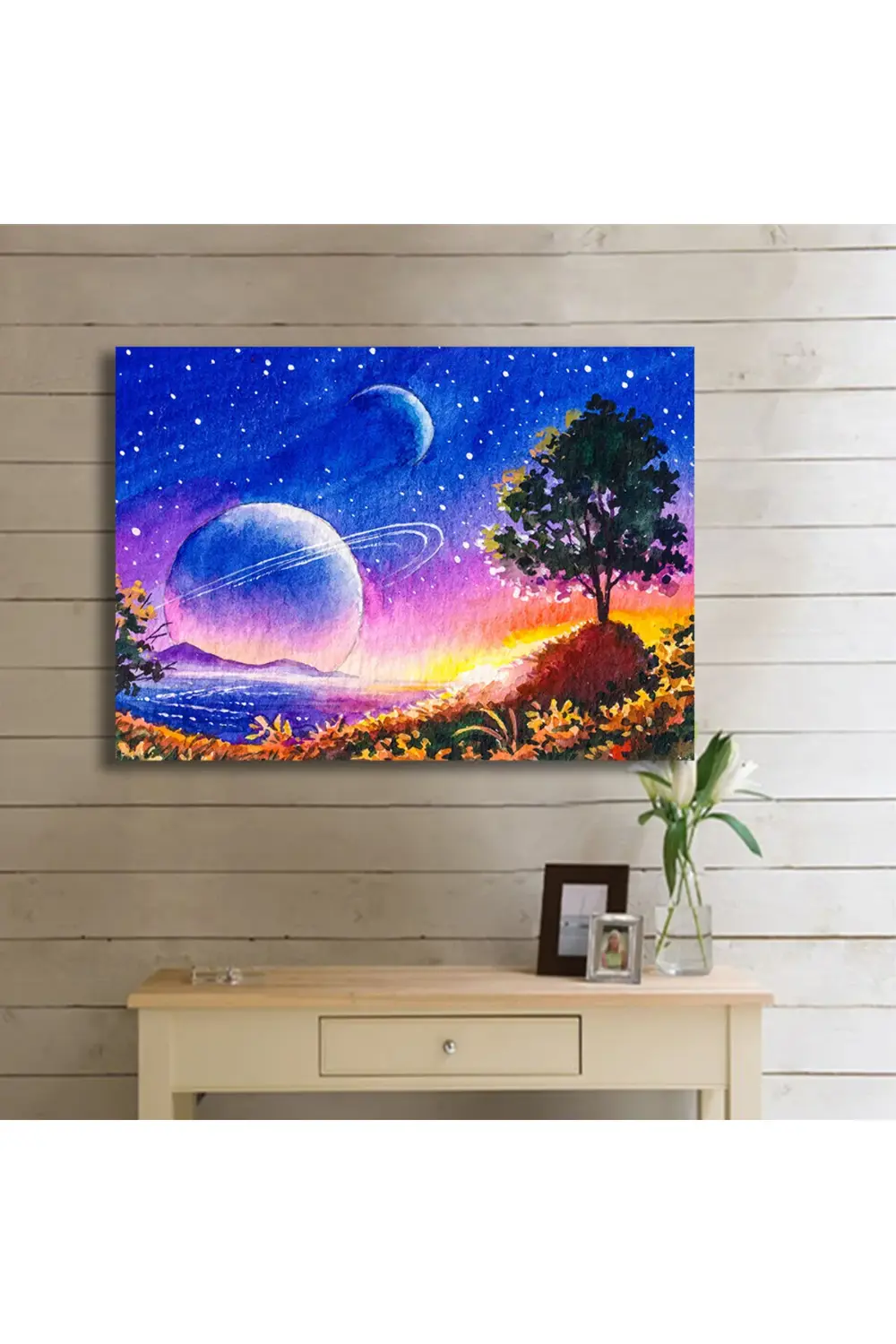 Gerçek dışı fantezi renkli Galaxy manzarası. Kanvas Tablo