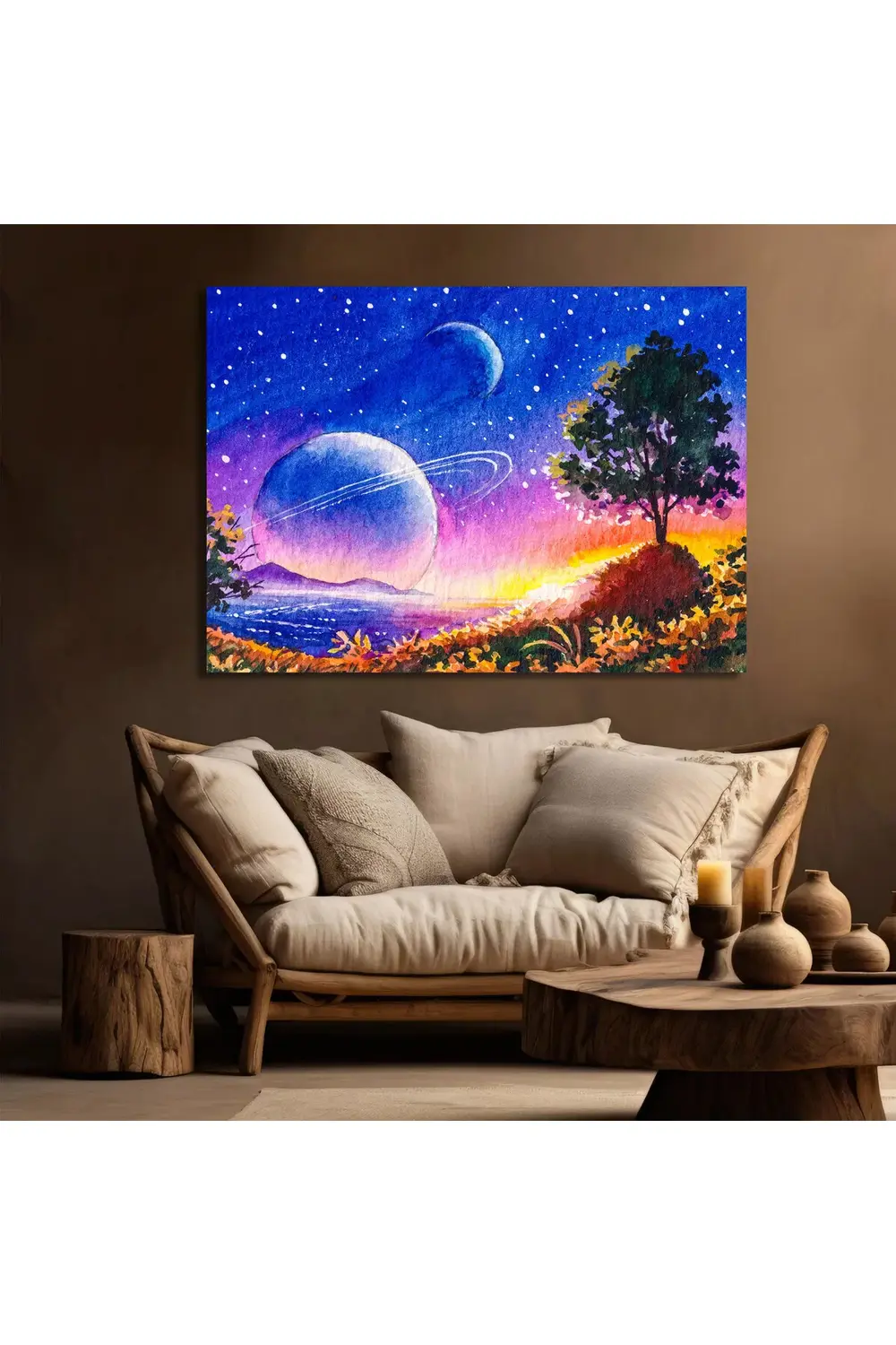 Gerçek dışı fantezi renkli Galaxy manzarası. Kanvas Tablo