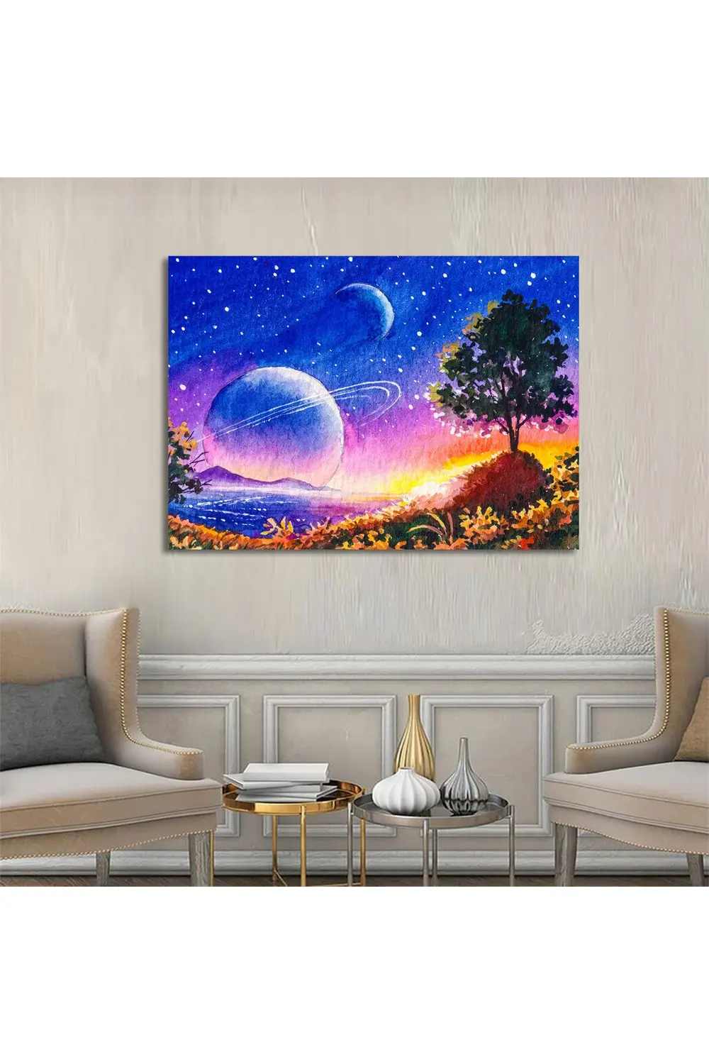 Gerçek dışı fantezi renkli Galaxy manzarası. Kanvas Tablo