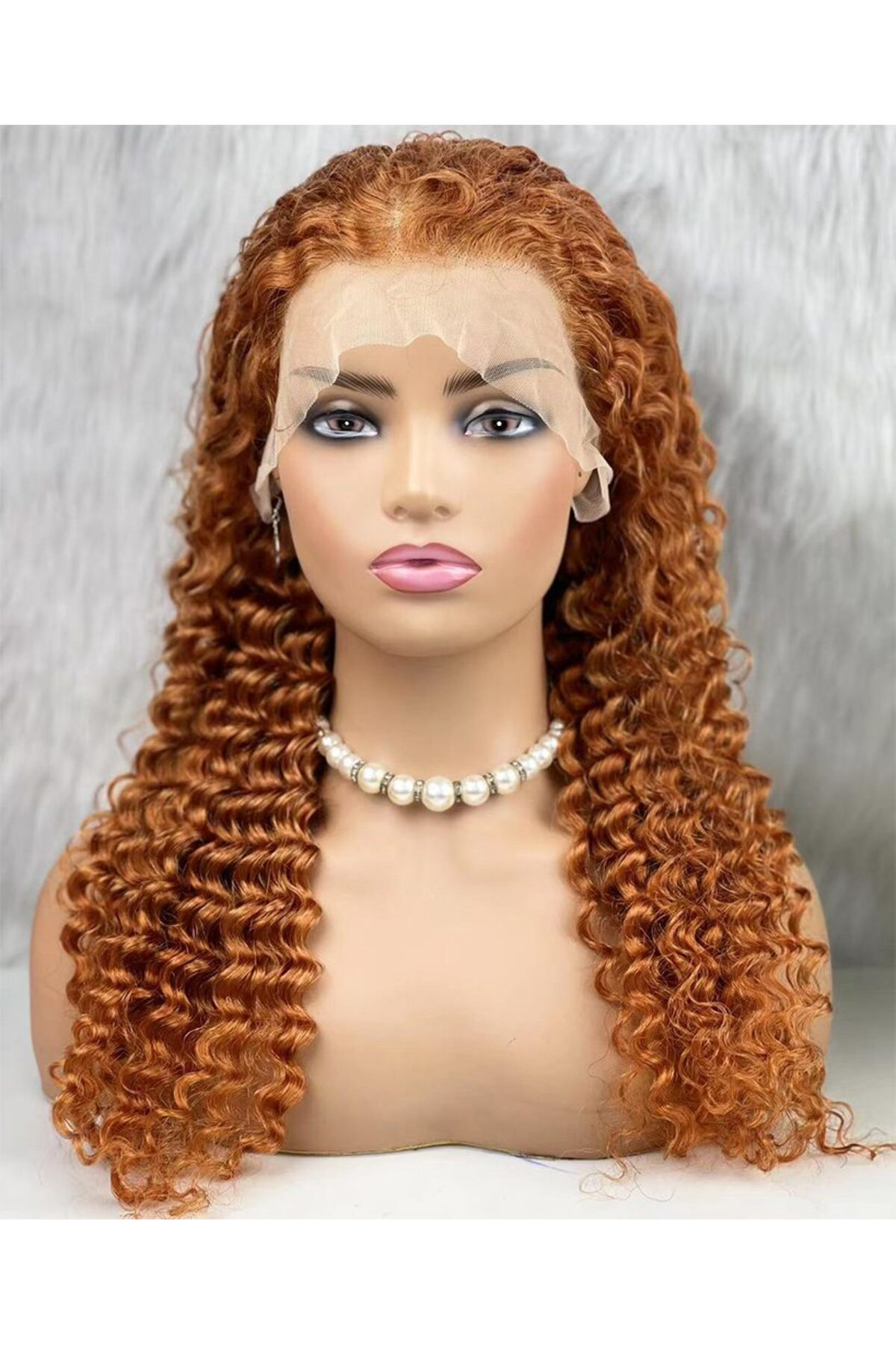 Gerçek Front Lace Tül Peruk / Afro Dalgalı / Bakır 70/75cm