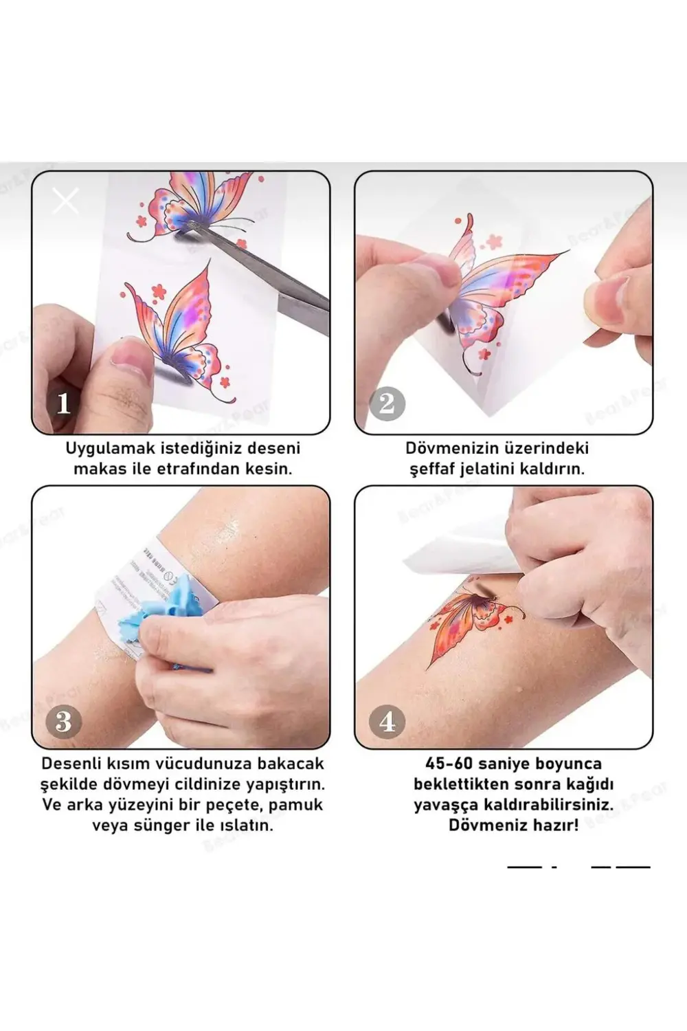 Arescollection Gerçek Görünümlü 3 D Suya Denize Dayanıklı Geçici Dövme Holiday T