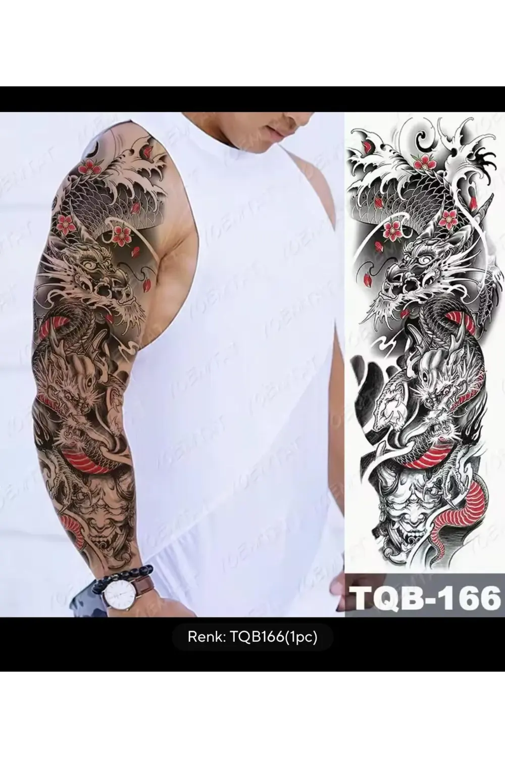 Arescollection Gerçek Görünümlü 3D Suya Dayanıklı Kol Bacak Kaplama Ejderha Geçi