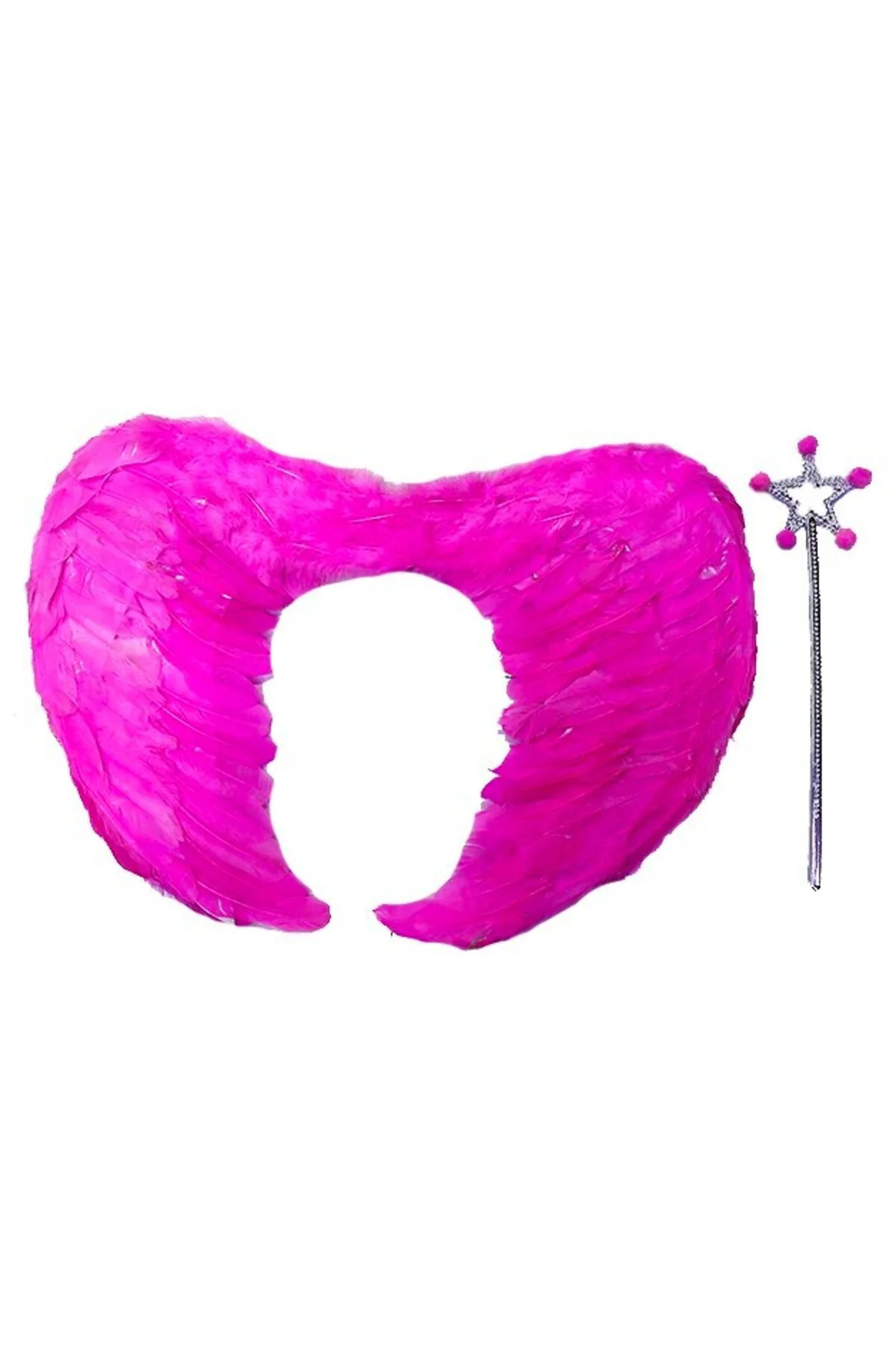 Gerçek Tüylü Katlanabilir Çocuk Pembe Melek Kanadı ve Asa Seti 40x55 cm  GO50604671540