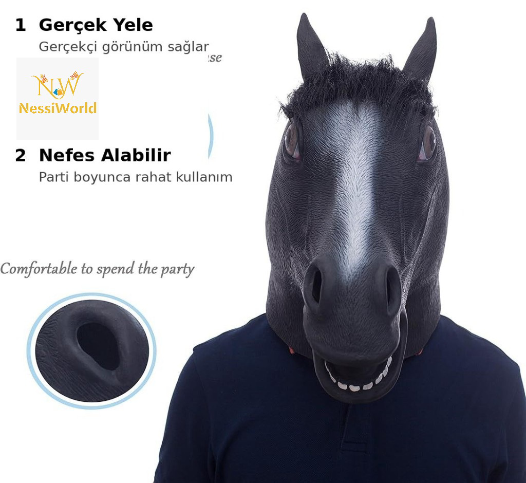 Gerçekçi At Kafası Maskesi Siyah Renk