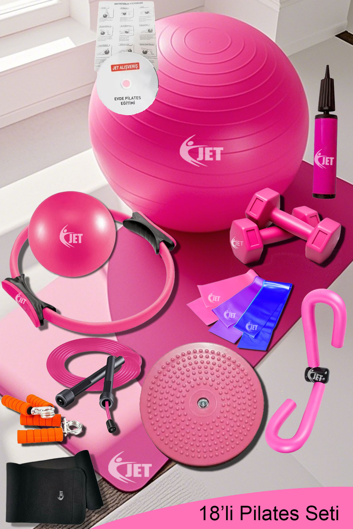 Gerekli Pilates Seti 18 Parça Ekipmanları ile Yoga Plates Malzeme