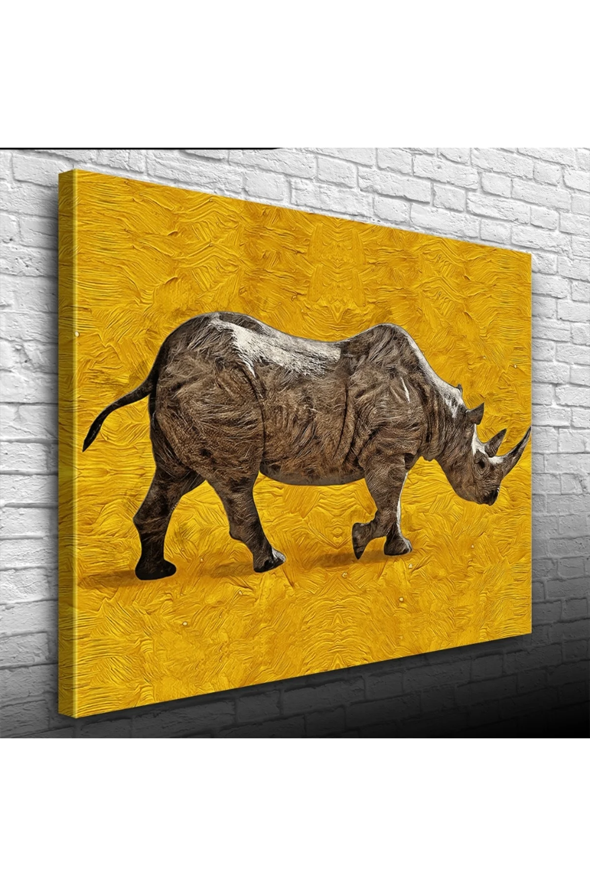 Gergedan , Arka Fon Turuncu Kanvas Tablo 50 x 70
