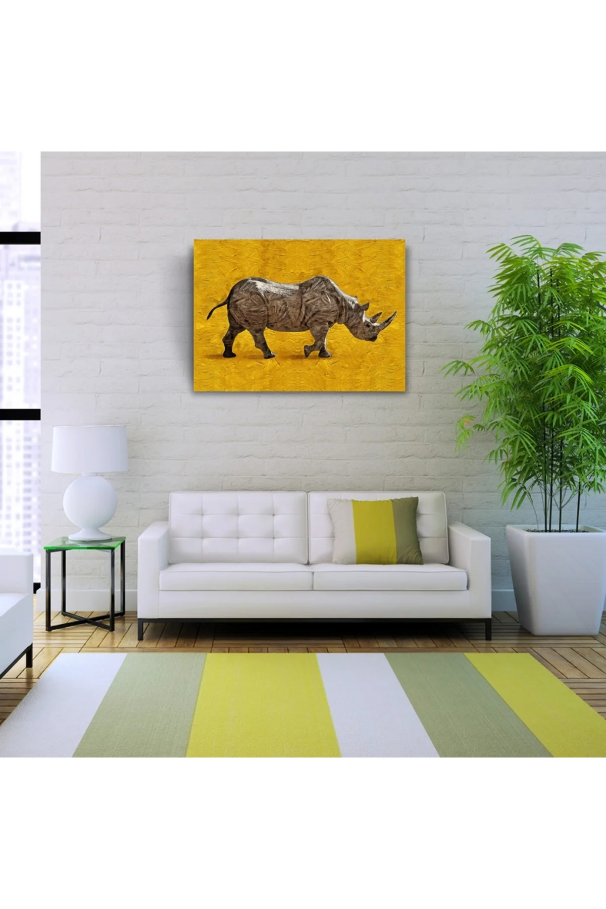 Gergedan , Arka Fon Turuncu Kanvas Tablo 50 x 70