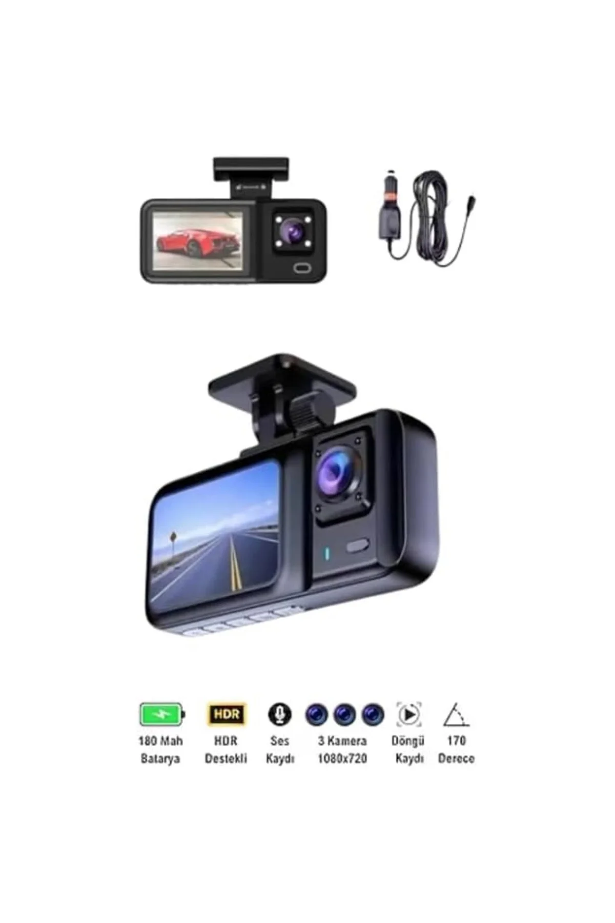 Geri Görüş Destekli Full HD Araç Kamerası – Gelişmiş 3 Kameralı K