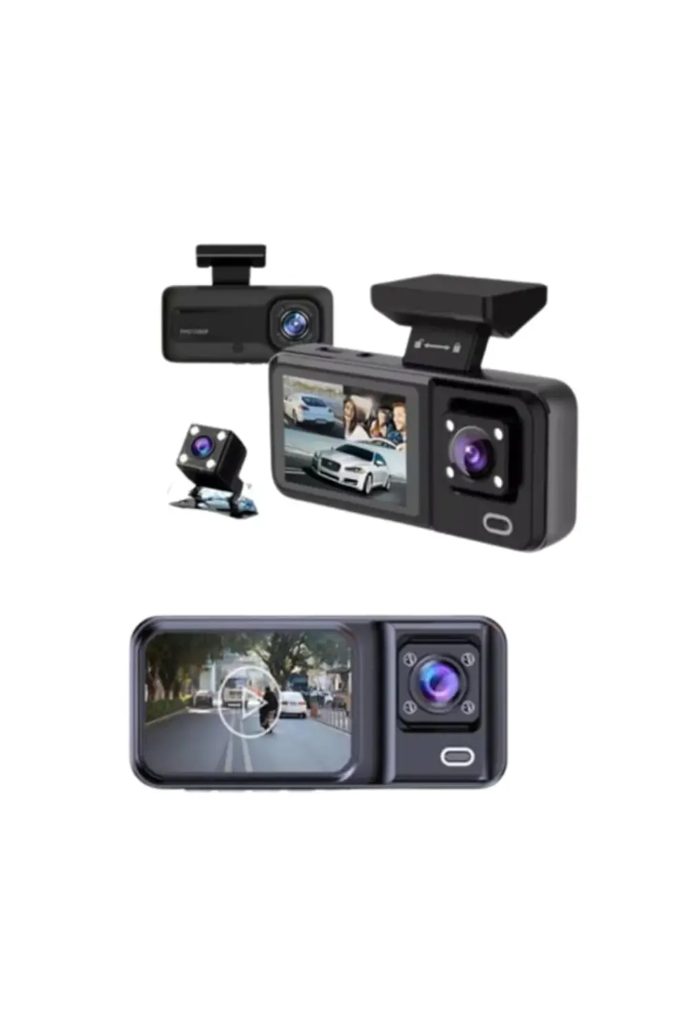 Geri Görüş Destekli Full HD Araç Kamerası – Gelişmiş 3 Kameralı K