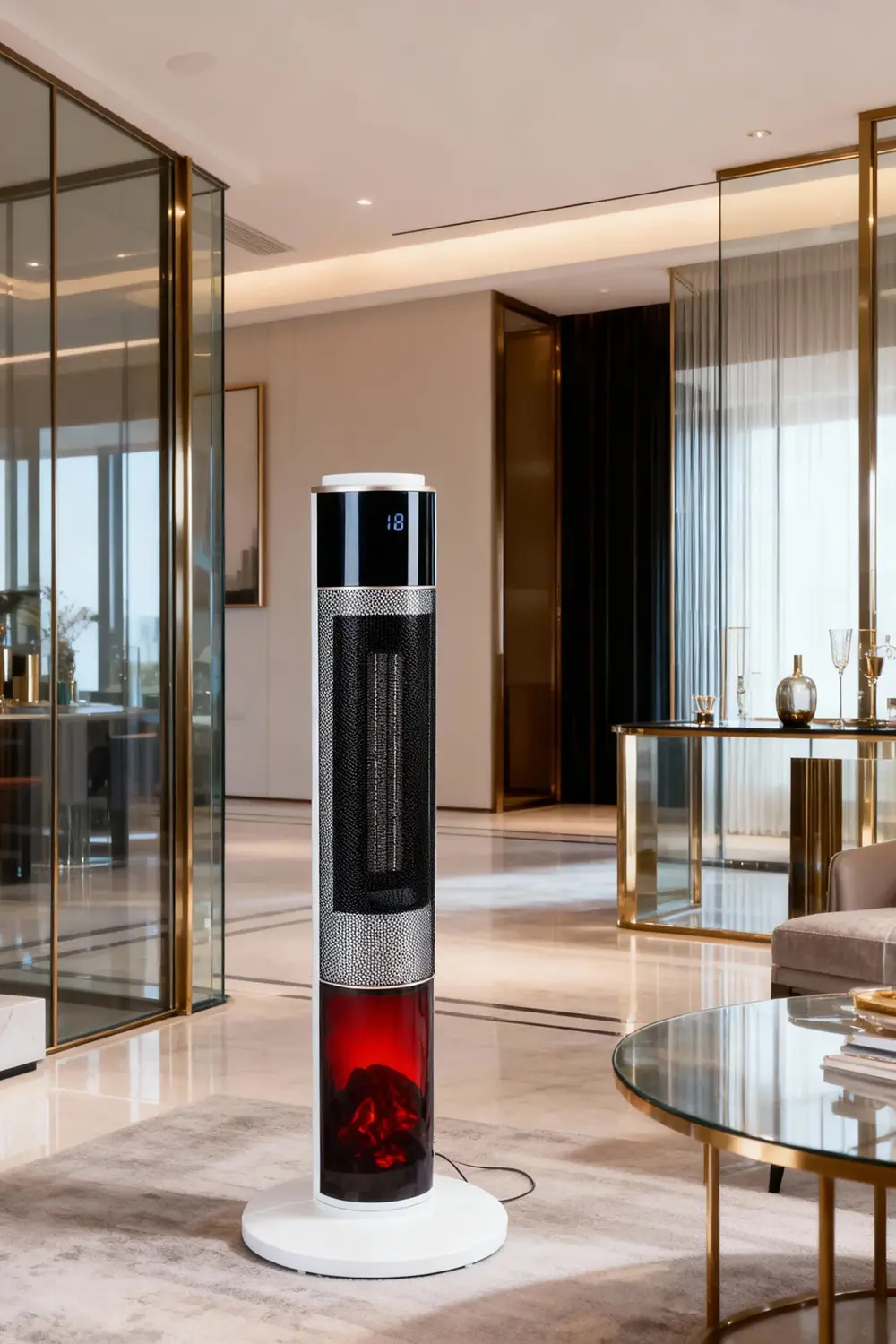 German HG-WHIO White Oval Seri OLED Şömineli Ekran Dijital Kule T