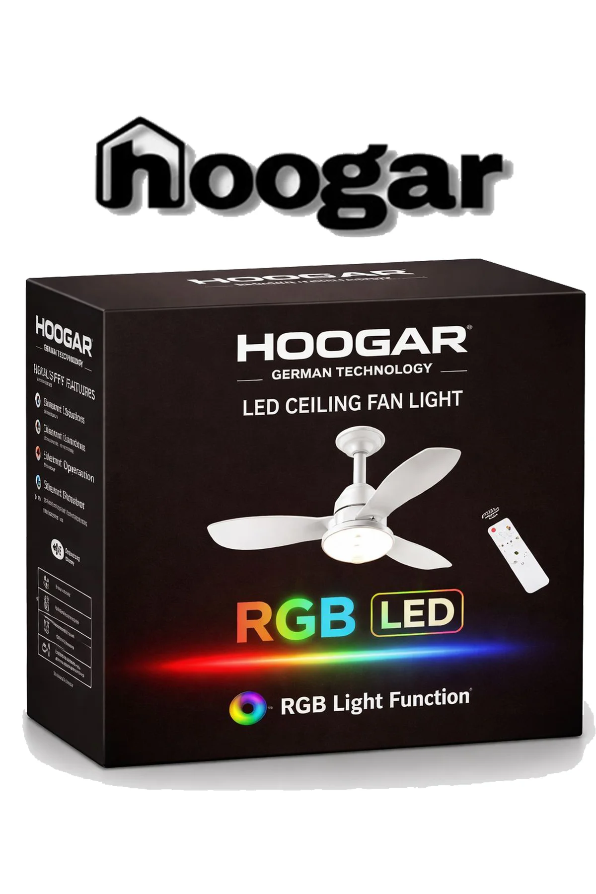German New Black Super Fan 60 CM Kalın Kanat Dim Ayarlı Tavan Vantilatörü RGB Led 18 Renk Sessiz Sinek Kovar