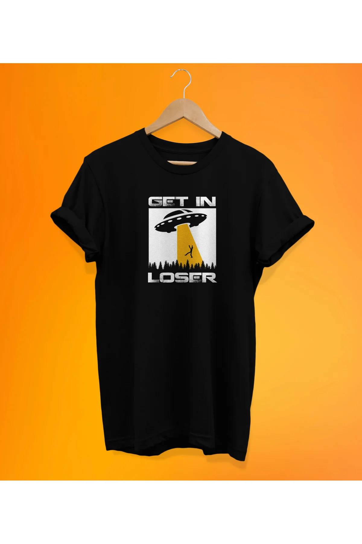 Get In Loser Baskılı Siyah, %100 Pamuk Basic (Normal Beden) T-Shirt
