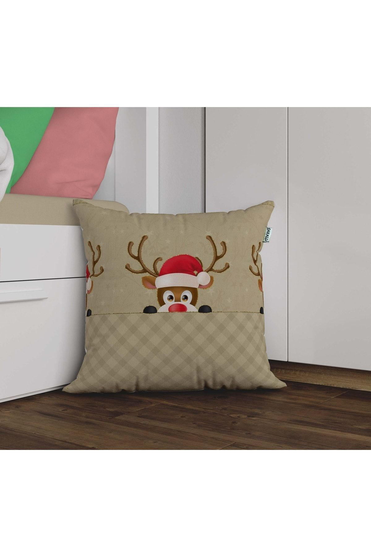 Sakallı Geyik Desen 3D Digital Dekoratif Kırlent Kılıfı