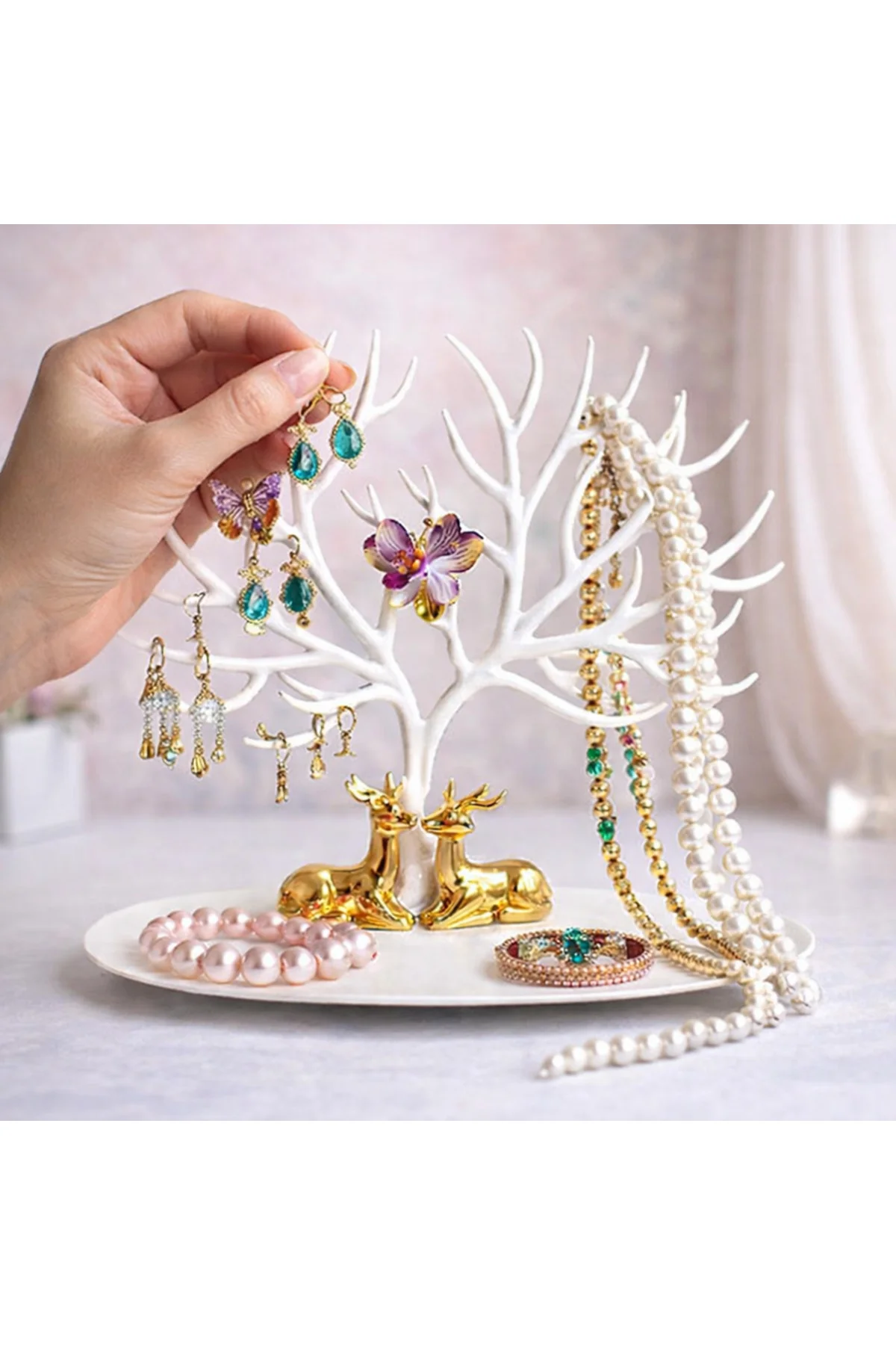 Geyik Tasarımlı Takı Standı Kolye Küpe Yüzük Organizer Takı Ağacı