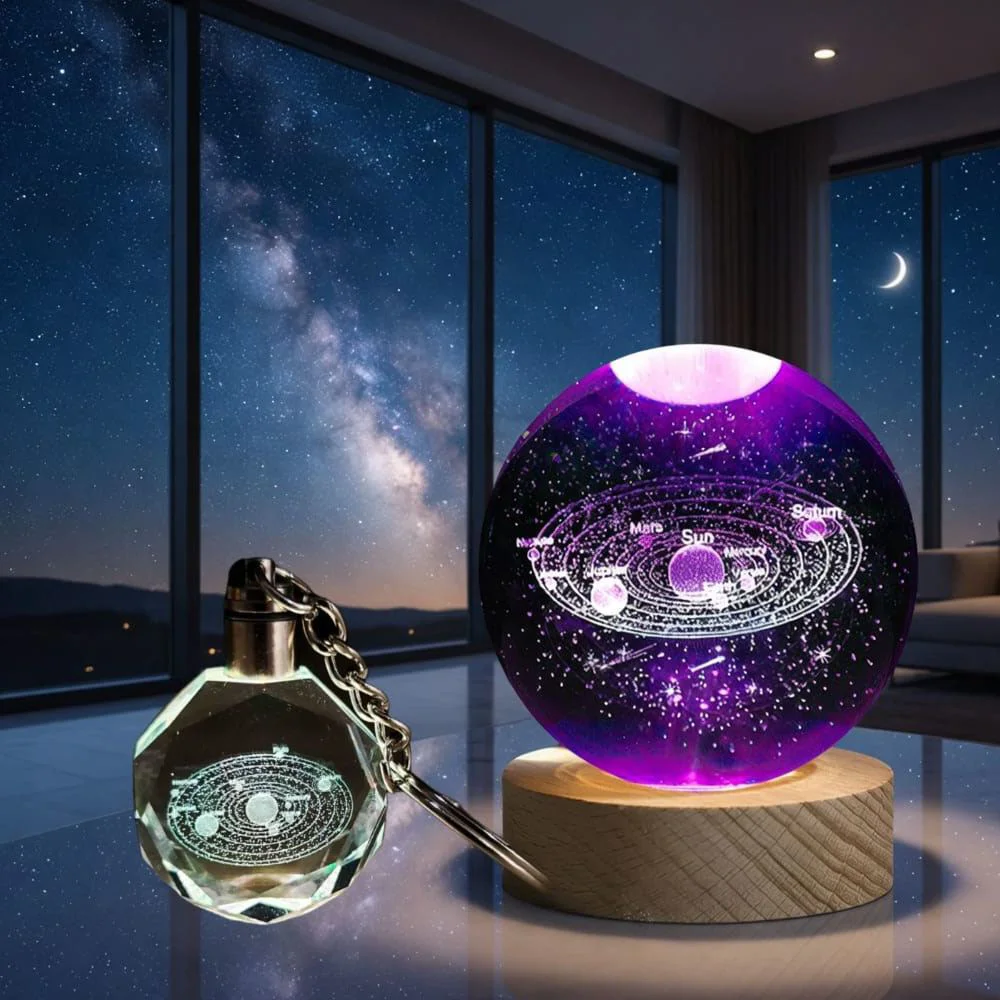 Gezegen Temalı Işıklı Cam Küre ve Renk Değiştiren Gece Lambası Se Gezegen Temalı Işıklı Cam Küre ve Renk Değiştiren Gece Lambası Se