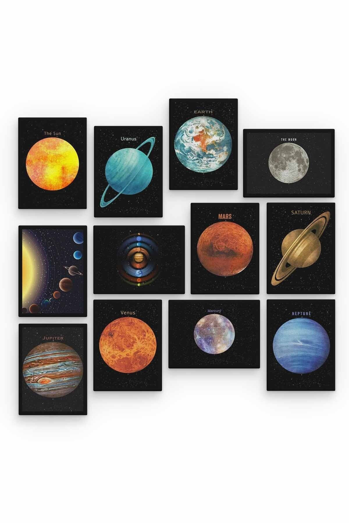 Gezegenler 12 Parça Ahşap Mdf Tablo Zlltb172